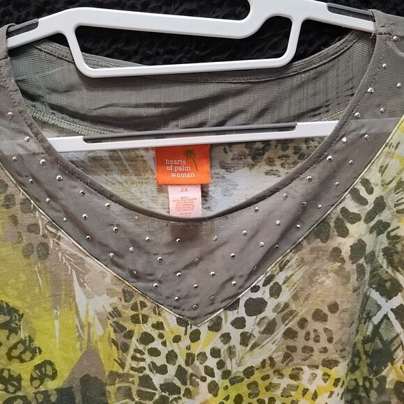 Hearts Of Palm Womens Blouse Multi-Color Size 2X Polyester Blend Stretch - Picture 9 of 12